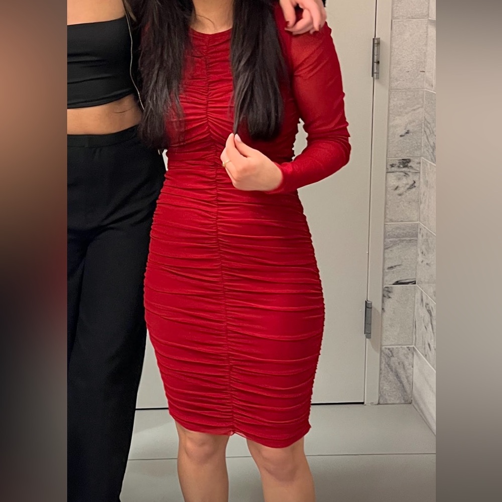 FUZZI Mini Red Ruched Dress